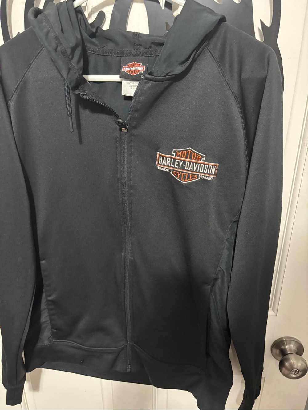 Harley-Davidson Black Zip-Up Hooded Jacket with Orange Logo